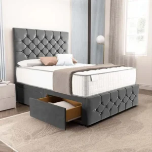 Suva Divan Bed - Steel Plush Velvet