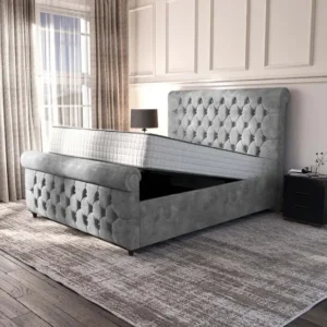 Berlin Upholstered Ottoman Bed - Silver Plush Velvet