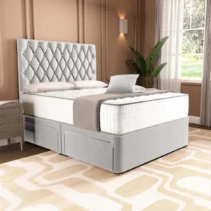 London Chesterfield Divan Bed - Silver Plush Velvet